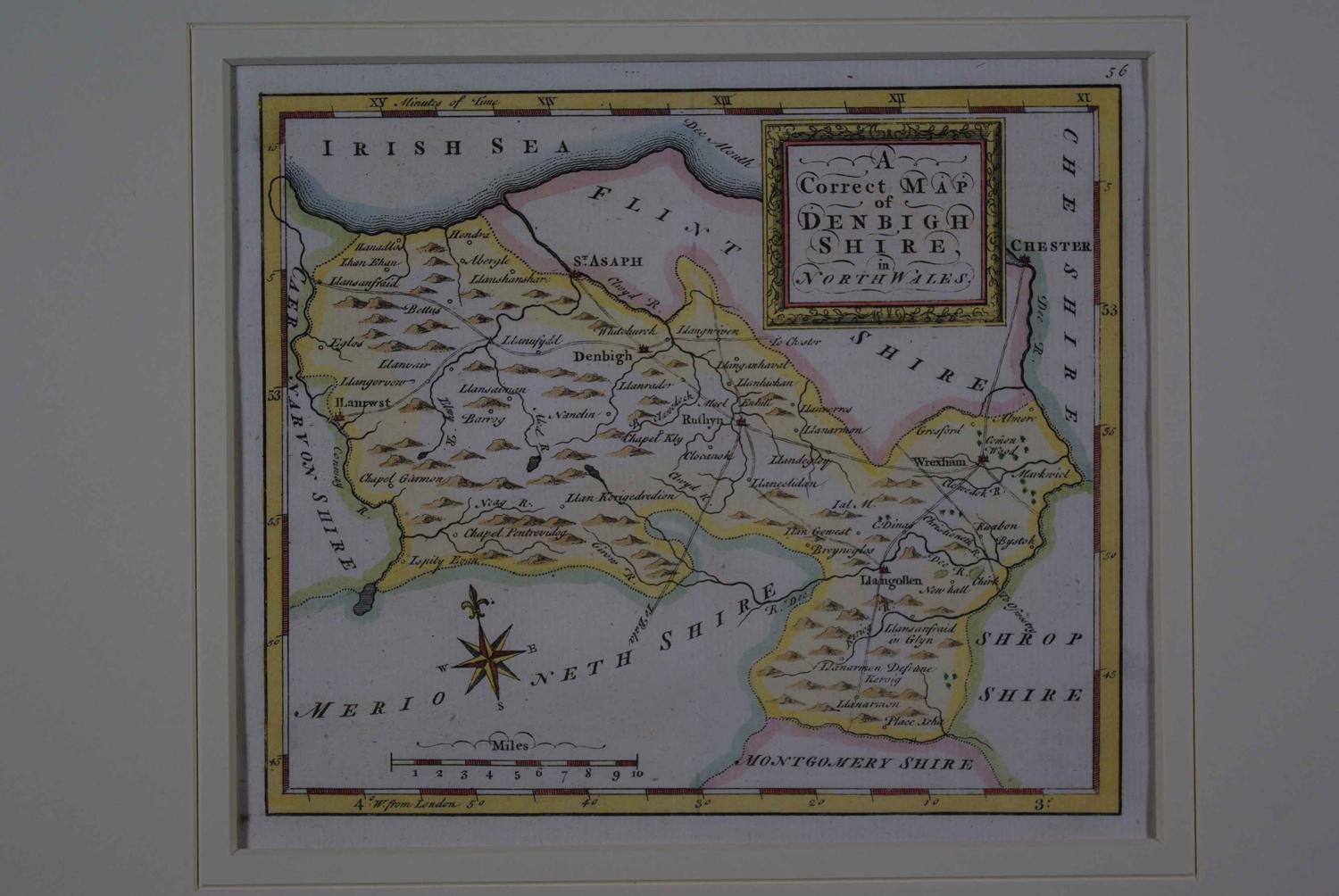 A Correct Map of  Denbighshire in North Wales by Thomas Osborne