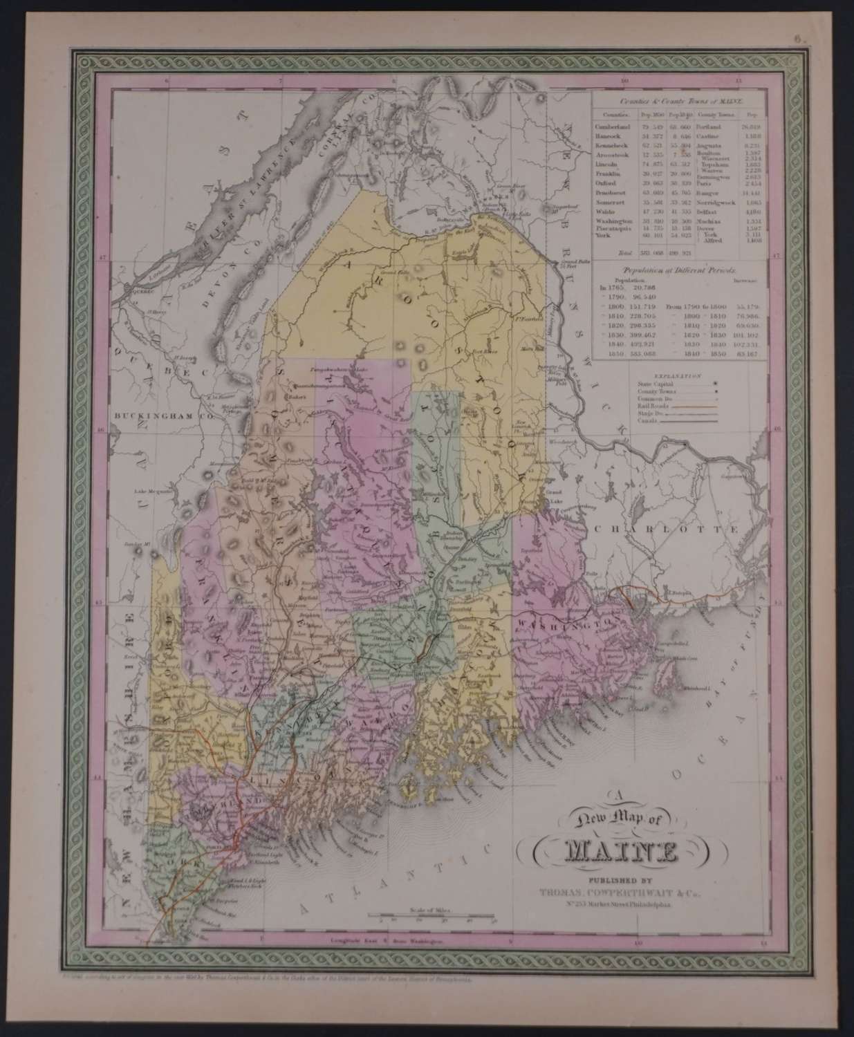 A New Map of Maine by Thomas Cowperthwait & Co