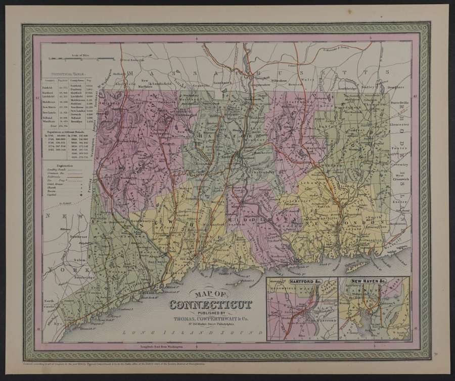 Map of Connecticut by Thomas Cowperthwait & Co