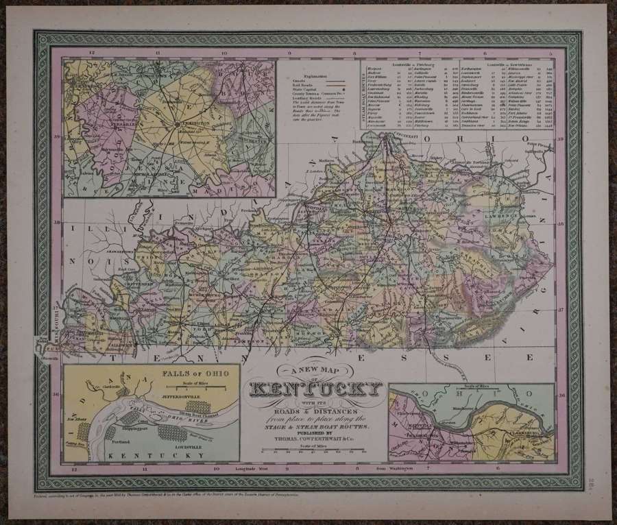 A New Map of Kentucky by Thomas Cowperthwait & Co