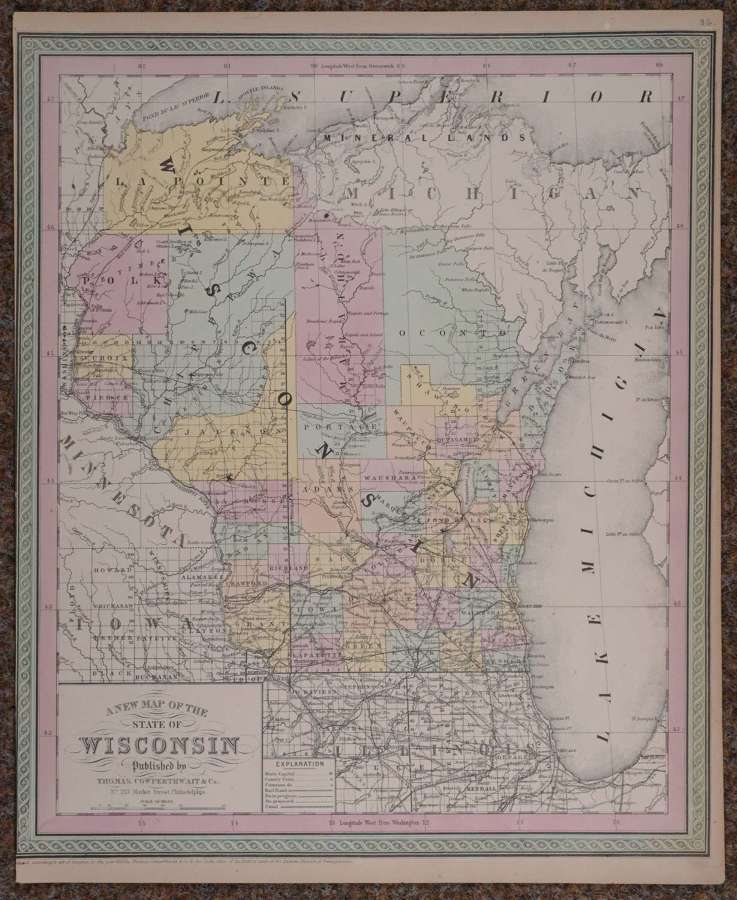 A New Map of the State of Wisconsin by Thomas Cowperthwait & Co