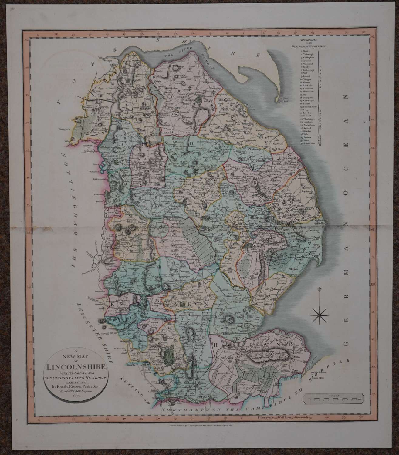 A New Map of Lincolnshire by John Cary