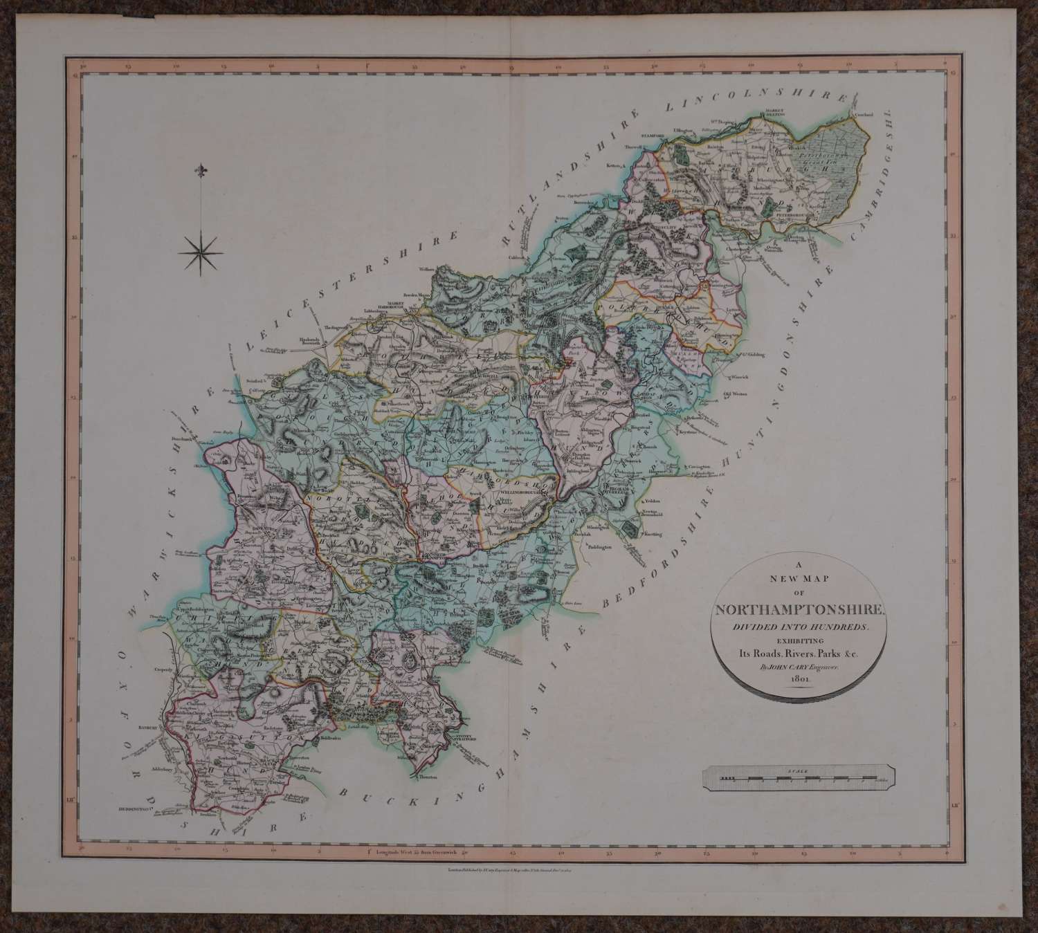 A New Map of Northamptonshire by John Cary