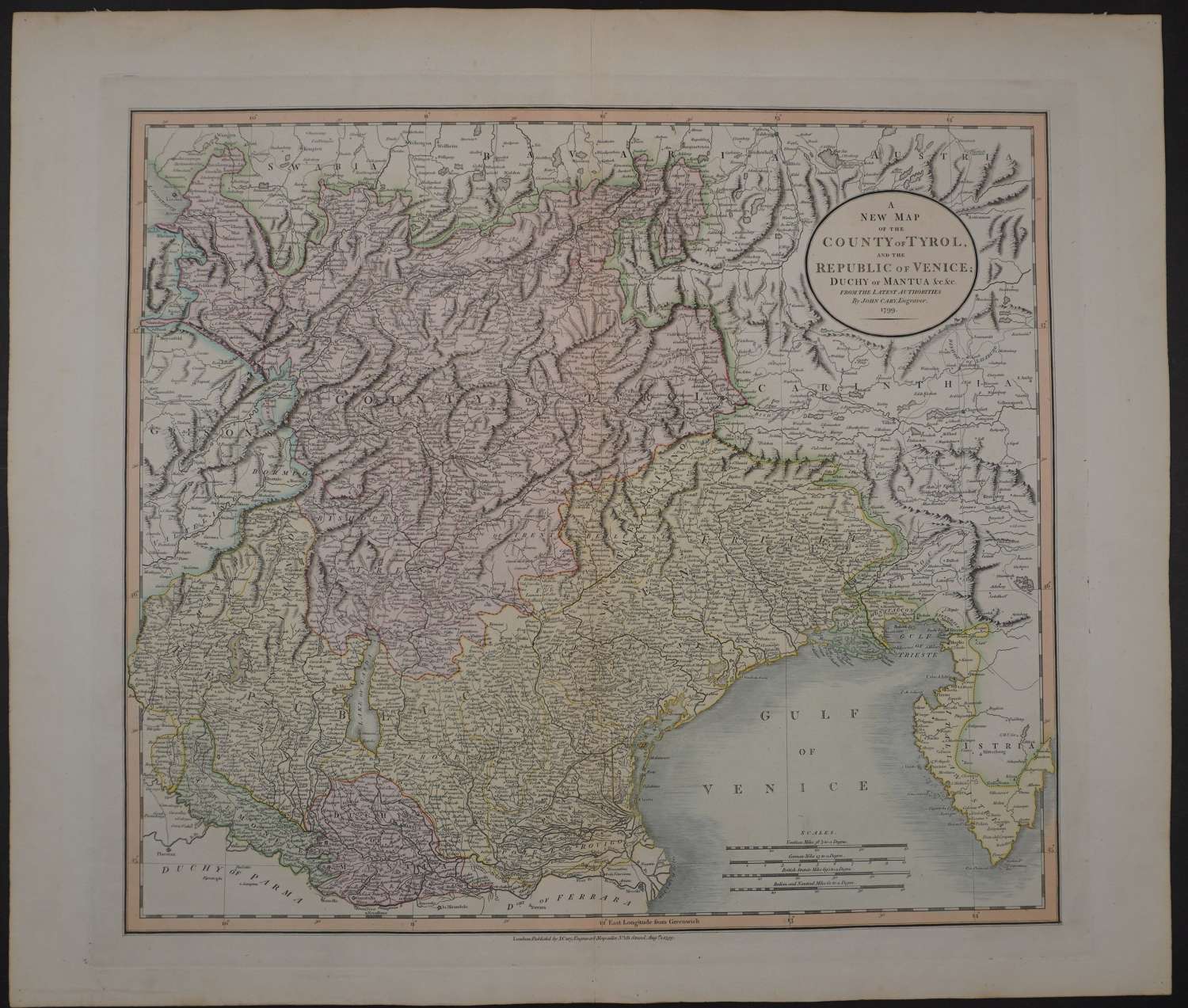 A New Map of the County of Tyrol and the Republic of Venice by John Ca